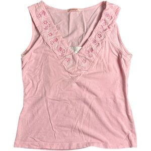 Papaya Pink Floral Embroidered Tank Top